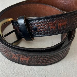 Brown and Black Indie Cowboy Basket Weave Deer Embossed Leather Design Men’s 48